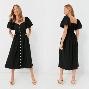 Tuckernuck Pomander Place Black Alexis Linen Midi Dress